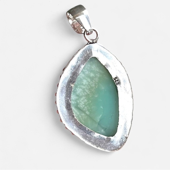 Natural Hemimorphite Larimar Gemstone Sterling Silver Pendant - Picture 9 of 9